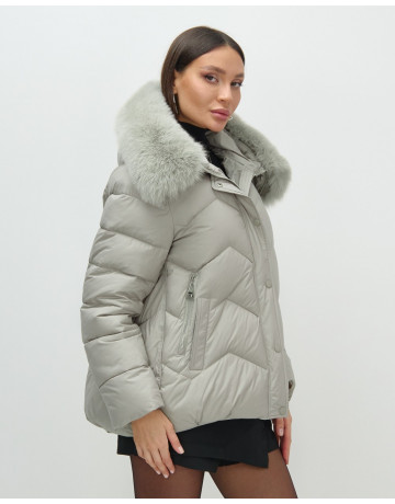 Пуховик для городской леди с мехом песца, защита от влаги и ветра