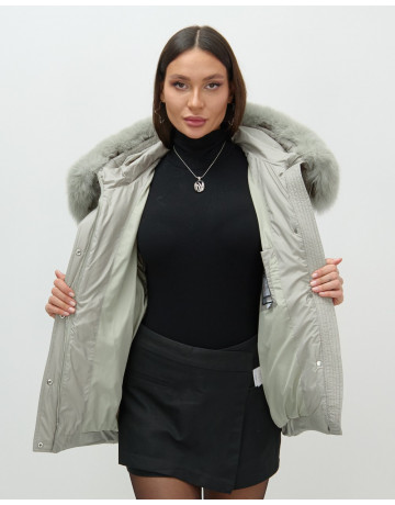 Пуховик для городской леди с мехом песца, защита от влаги и ветра