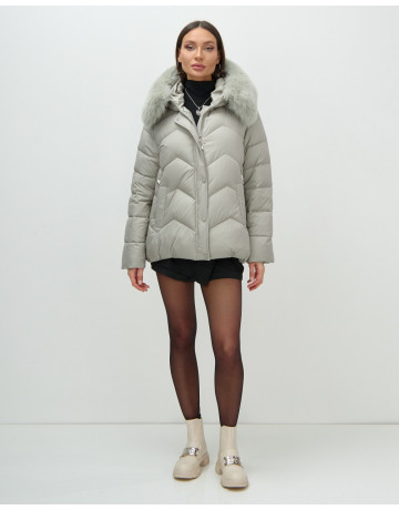 Пуховик для городской леди с мехом песца, защита от влаги и ветра