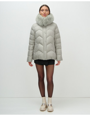 Пуховик для городской леди с мехом песца, защита от влаги и ветра