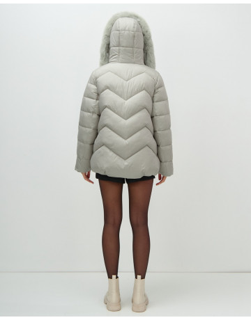 Пуховик для городской леди с мехом песца, защита от влаги и ветра