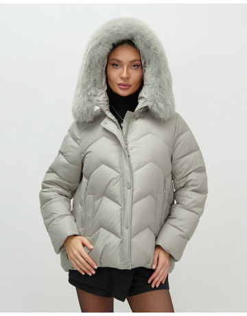 Пуховик для городской леди с мехом песца, защита от влаги и ветра