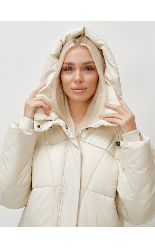 Длинный женский пуховик с капюшоном, бежевый. в Тюмени