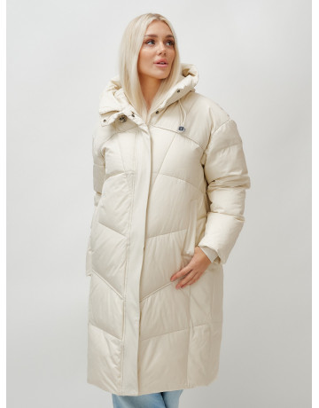 Длинный женский пуховик с капюшоном, бежевый. в Тюмени