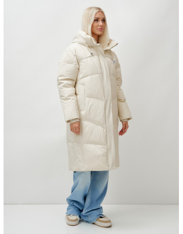 Длинный женский пуховик с капюшоном, бежевый. в Тюмени