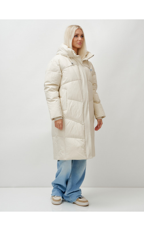 Длинный женский пуховик с капюшоном, бежевый. в Тюмени