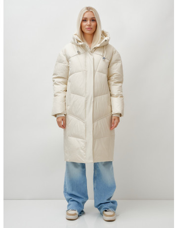 Длинный женский пуховик с капюшоном, бежевый. в Тюмени
