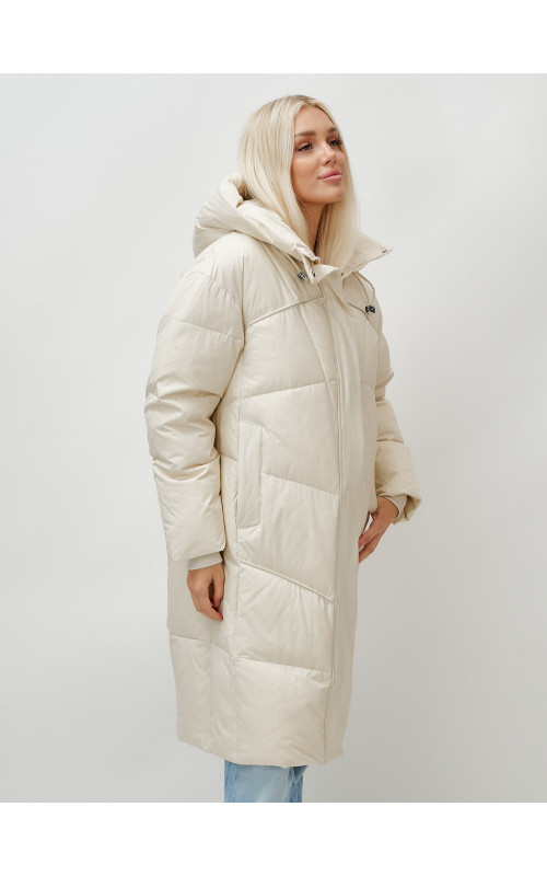Длинный женский пуховик с капюшоном, бежевый. в Тюмени