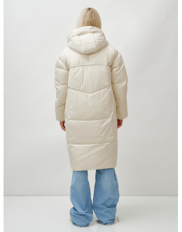 Длинный женский пуховик с капюшоном, бежевый. в Тюмени