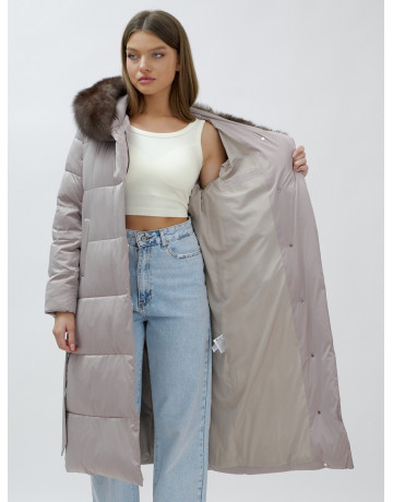 Длинный женский пуховик с мехом песца