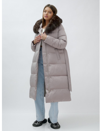 Длинный женский пуховик с мехом песца