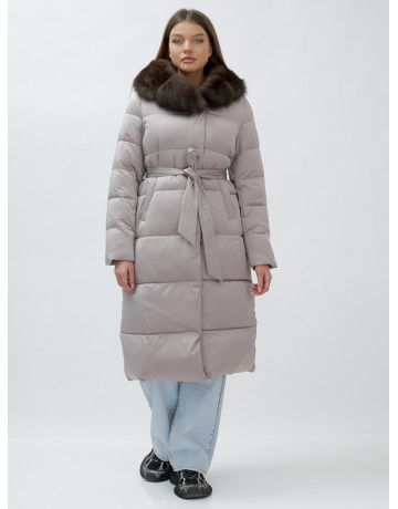 Длинный женский пуховик с мехом песца