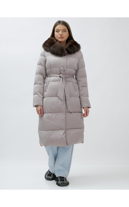 Длинный женский пуховик с мехом песца