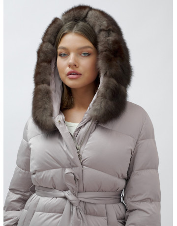 Длинный женский пуховик с мехом песца