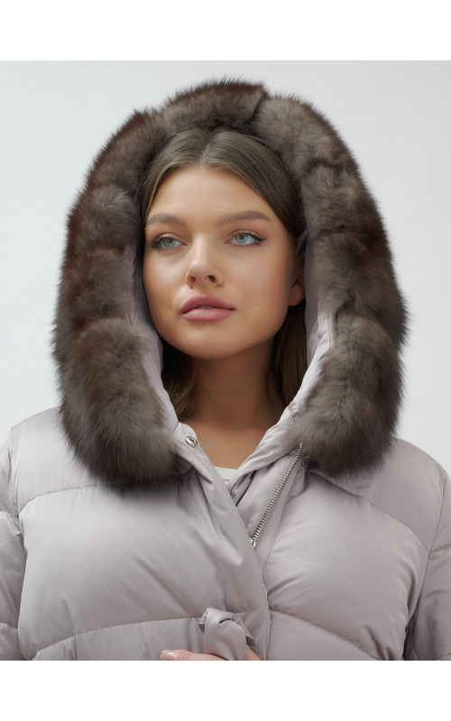 Длинный женский пуховик с мехом песца