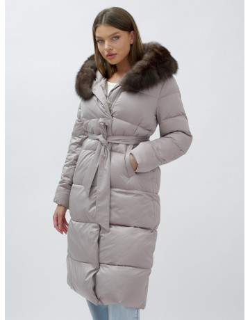 Длинный женский пуховик с мехом песца