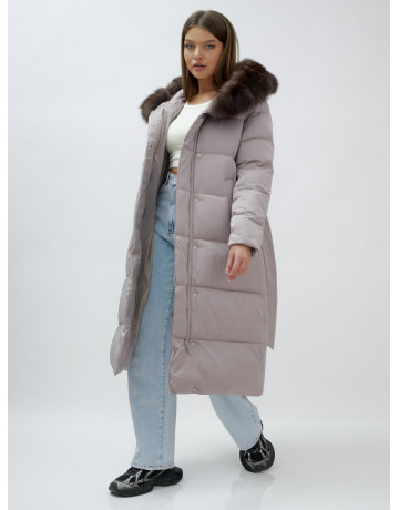 Длинный женский пуховик с мехом песца