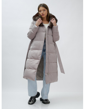 Длинный женский пуховик с мехом песца