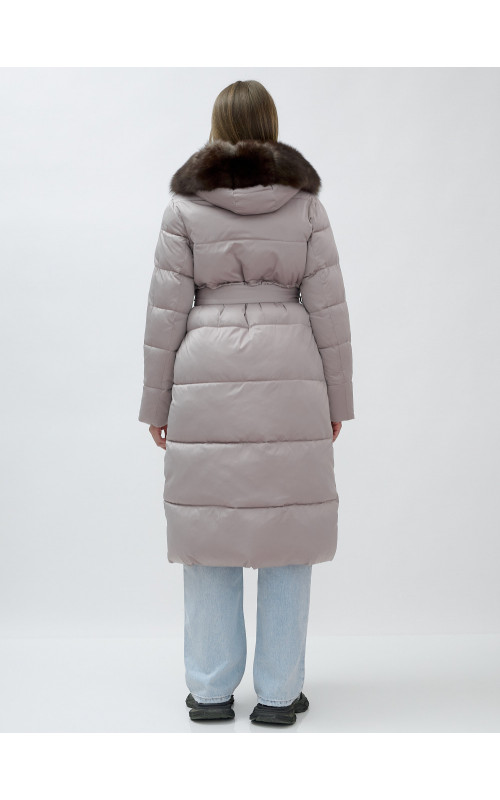 Длинный женский пуховик с мехом песца