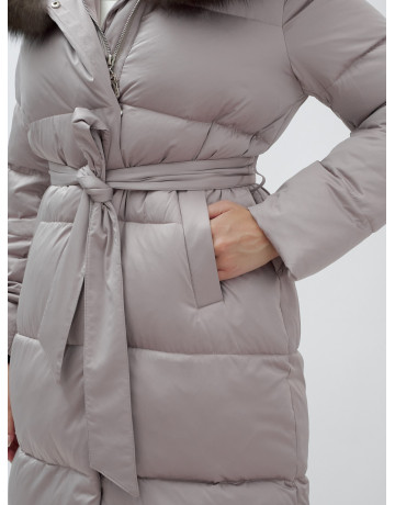 Длинный женский пуховик с мехом песца