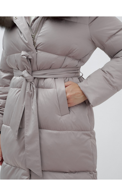 Длинный женский пуховик с мехом песца