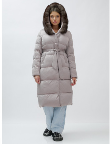 Длинный женский пуховик с мехом песца