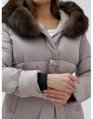 Длинный женский пуховик с мехом песца