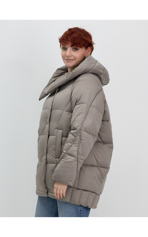 Женский модный пуховик с капюшоном, коричневый. в Тюмени