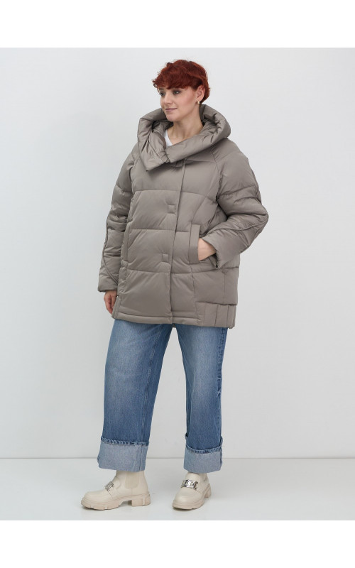 Женский модный пуховик с капюшоном, коричневый. в Тюмени