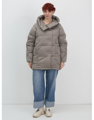 Женский модный пуховик с капюшоном, коричневый. в Тюмени