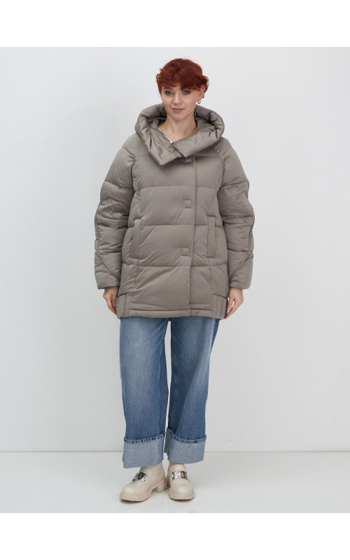 Женский модный пуховик с капюшоном, коричневый. в Тюмени