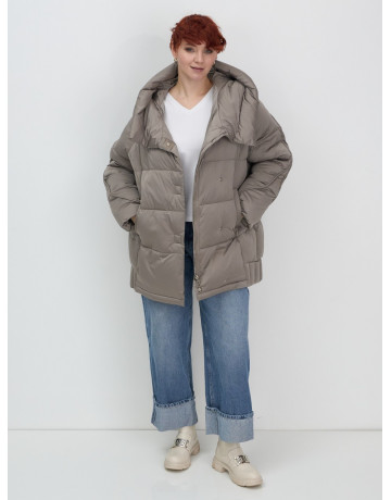 Женский модный пуховик с капюшоном, коричневый. в Тюмени