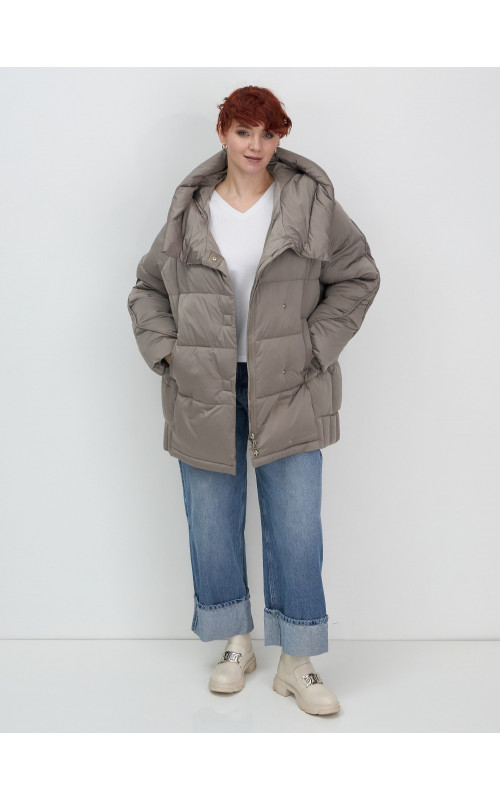 Женский модный пуховик с капюшоном, коричневый. в Тюмени