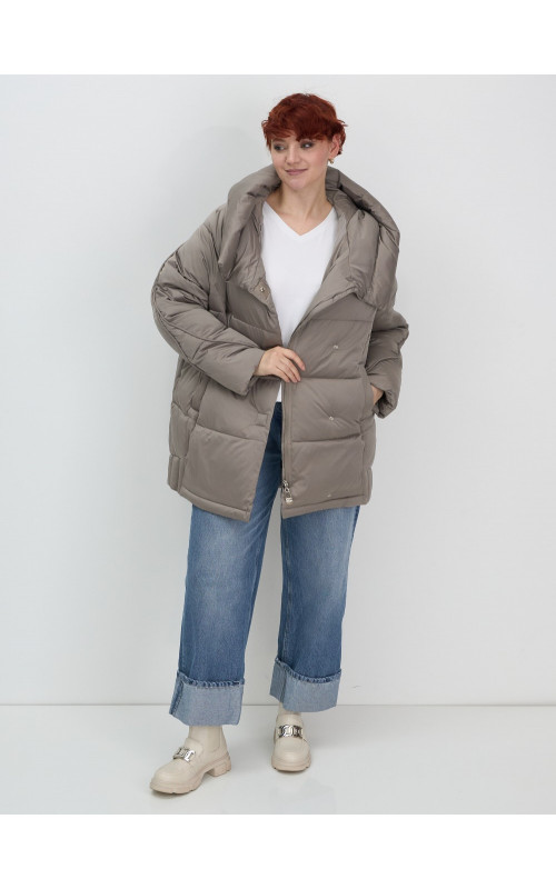 Женский модный пуховик с капюшоном, коричневый. в Тюмени