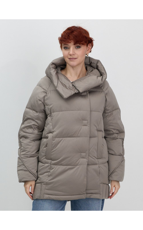 Женский модный пуховик с капюшоном, коричневый. в Тюмени