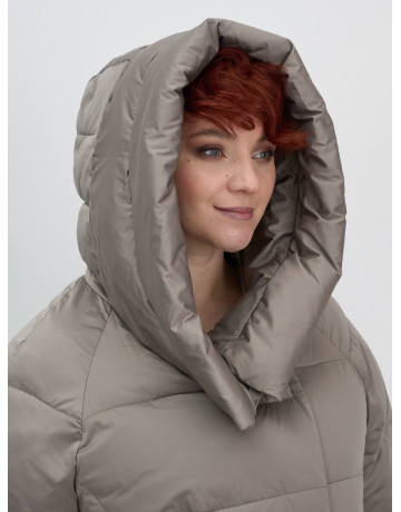 Женский модный пуховик с капюшоном, коричневый. в Тюмени