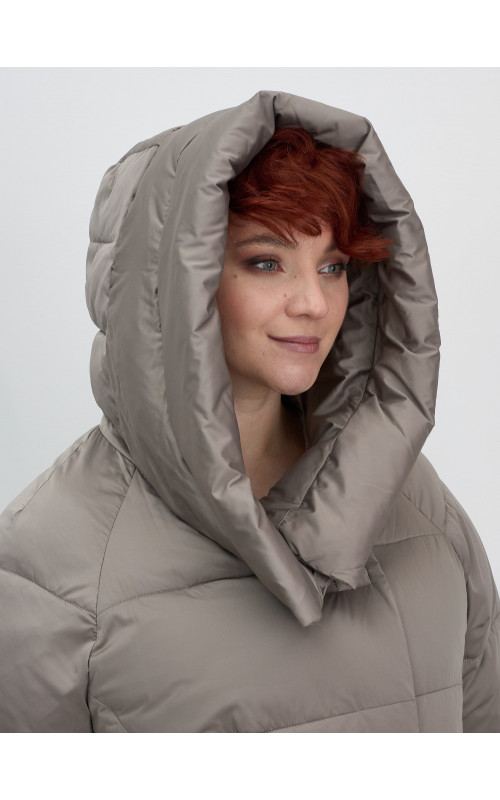 Женский модный пуховик с капюшоном, коричневый. в Тюмени