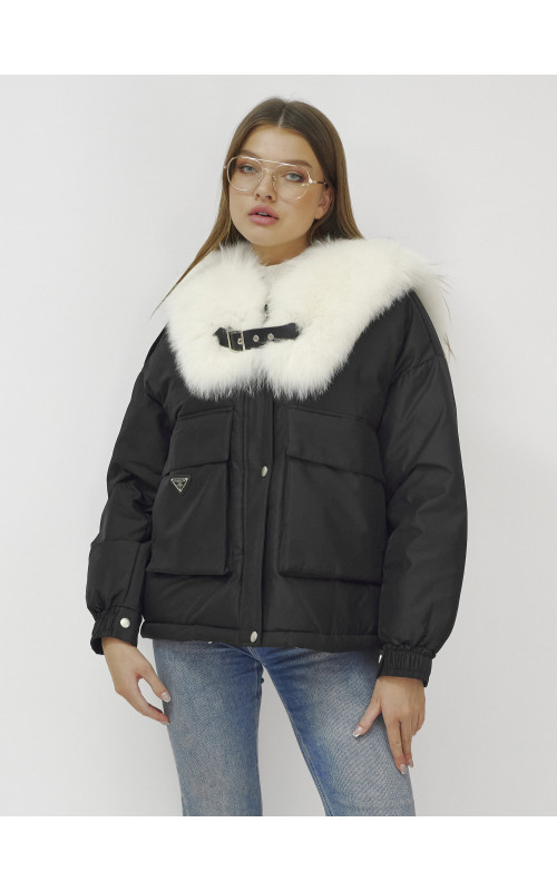 Зимний женский бомбер-куртка с мехом песца.