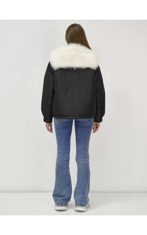 Зимний женский бомбер-куртка с мехом песца.