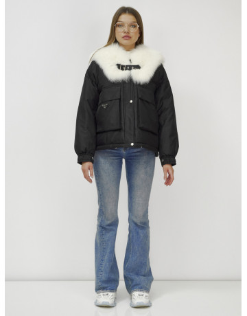 Зимний женский бомбер-куртка с мехом песца.