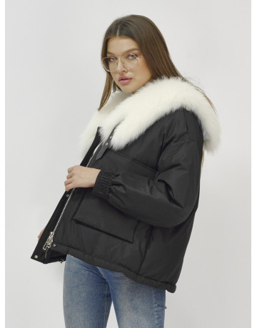 Зимний женский бомбер-куртка с мехом песца.