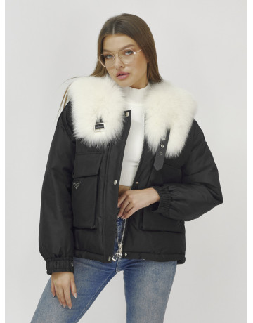 Зимний женский бомбер-куртка с мехом песца.