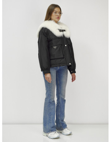 Зимний женский бомбер-куртка с мехом песца.