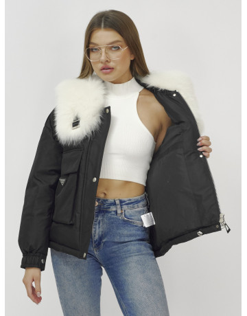 Зимний женский бомбер-куртка с мехом песца.