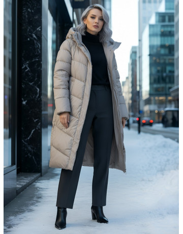 Длинный пуховик для женщин зимний утеплённый с капюшоном