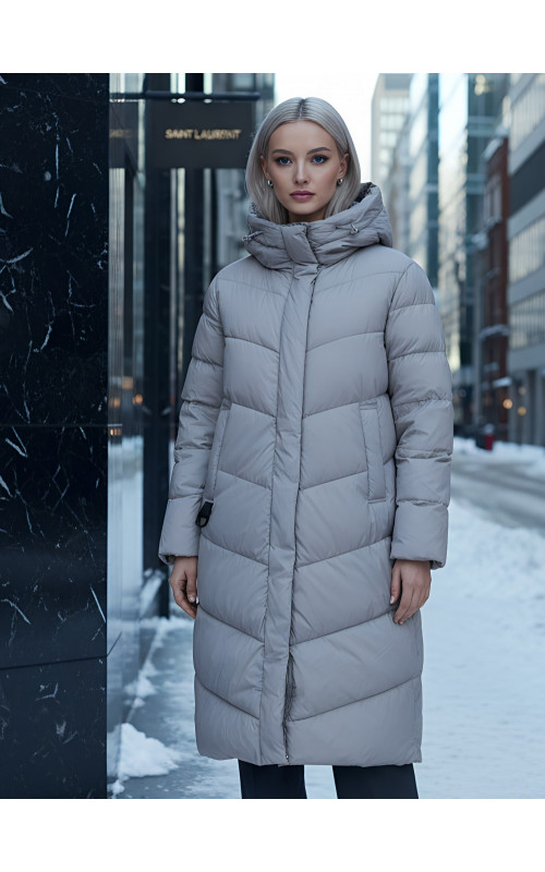 Длинный пуховик для женщин зимний утеплённый с капюшоном