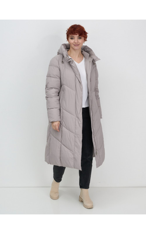 Длинный женский пуховик с капюшоном для зимы