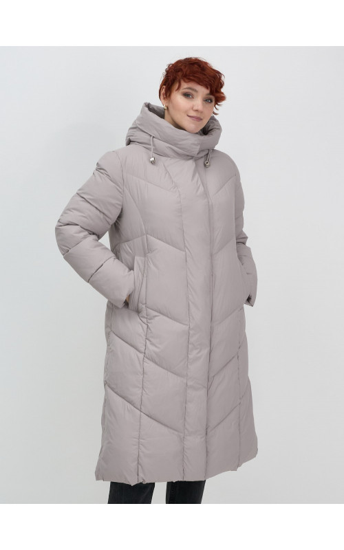 Длинный женский пуховик с капюшоном для зимы