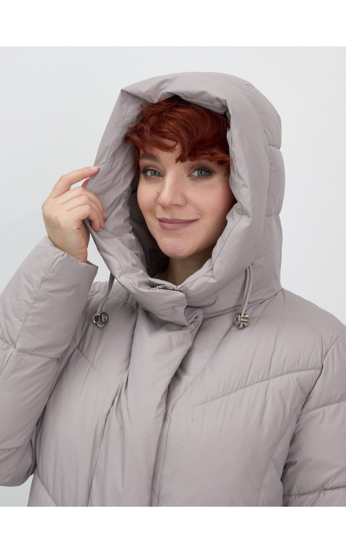 Длинный женский пуховик с капюшоном для зимы