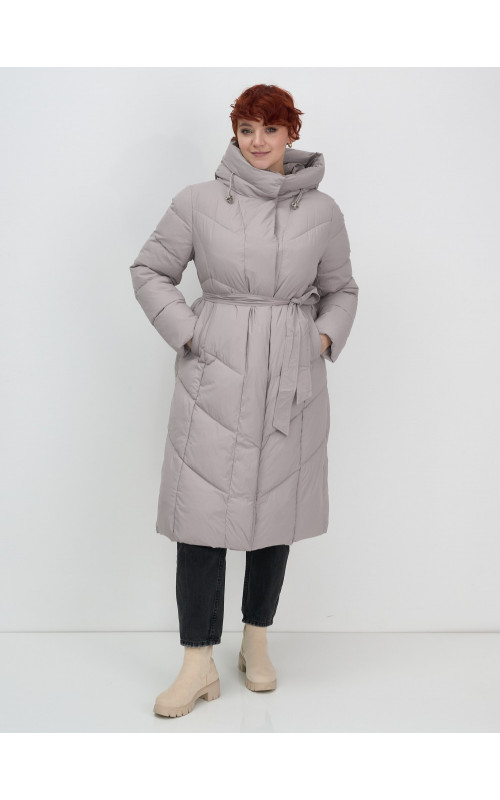 Длинный женский пуховик с капюшоном для зимы